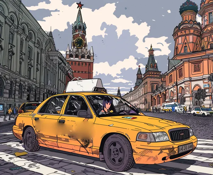 машина такси на красной площади в Москве